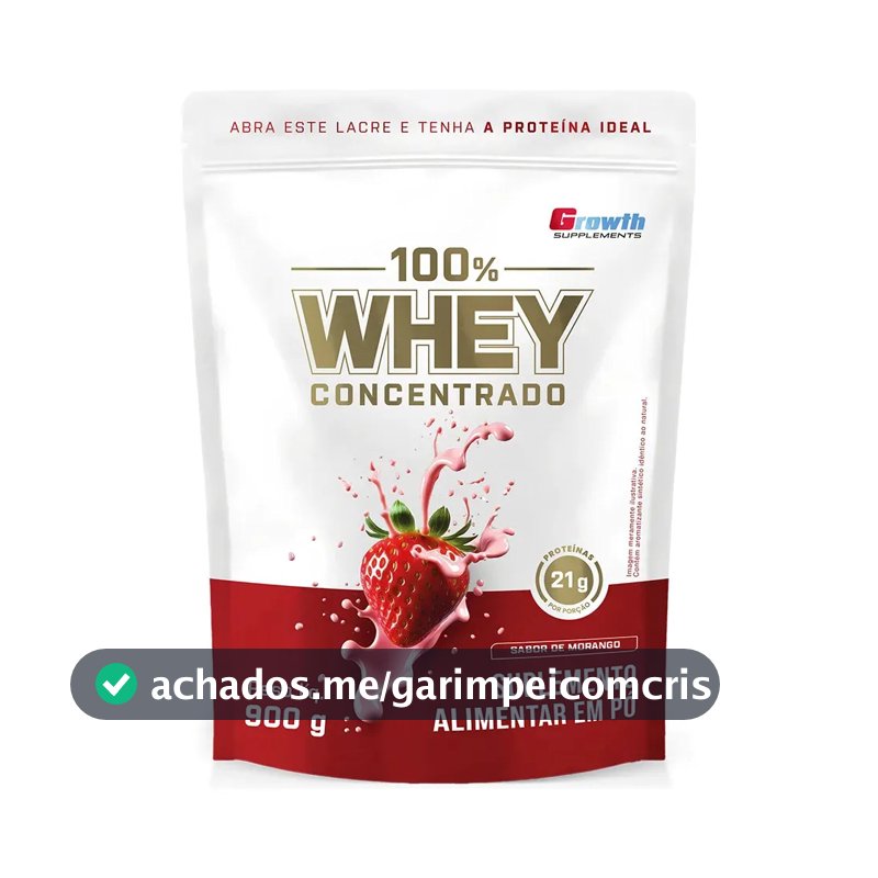 100% Whey Concentrado 900g Growth Supplements Morango