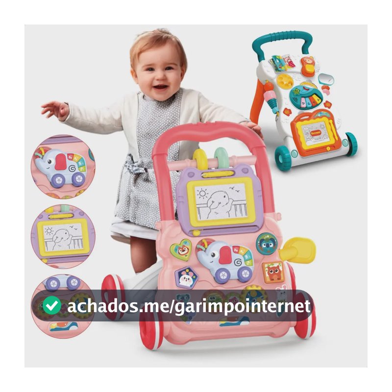 Andador Educativo Empurrar Infantil Bebê Musical Brinquedo Atentu Rosa