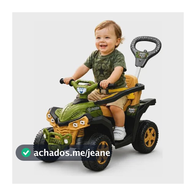 Carrinho De Passeio Infantil Quadriciclo Militar Andador Empurrador Baby Quad Verde Com Buzina e Cinto