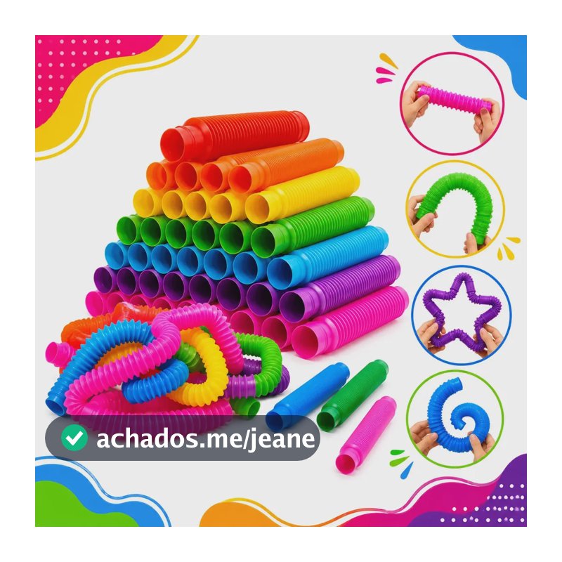 Kit 36 Poptube Fidget Toys Tubos Sensorial Colorido Clube Educativo