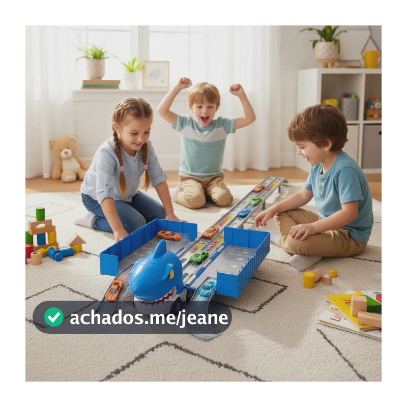 Caminhão Transformável  Tubarão Porta Com Pista 6 Carrinhos Azul