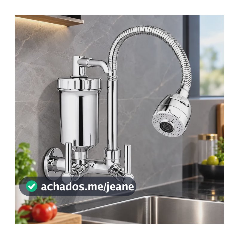 Torneira Cozinha Parede Filtro Flexivel 2 Jatos Prateado Prateado Polido