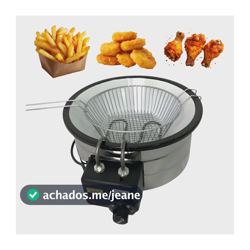 Fritadeira Elétrica Redonda 5 Litros Tacho Esmaltada Pastel Prateado 220v 60hz