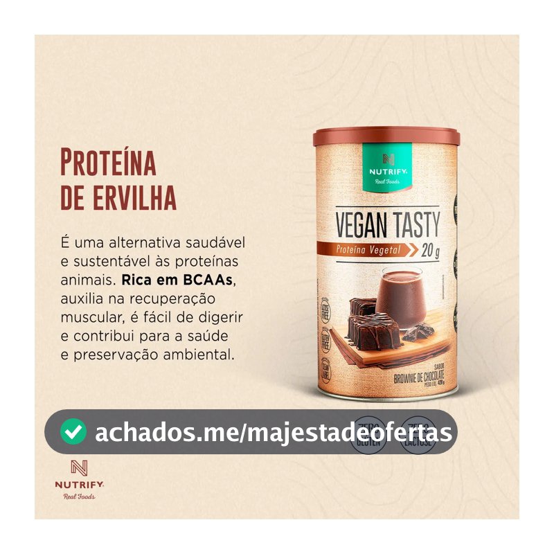 Proteína Vegetal Vegan Tasty Sabor Brownie de Chocolate Lata Com 420g Nutrify
