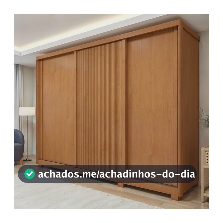 Guarda Roupa  Ollie 3 Portas 6 Gavetas 6 Prateleiras 100% Amêndoa Clean/off White/amêndoa Clean