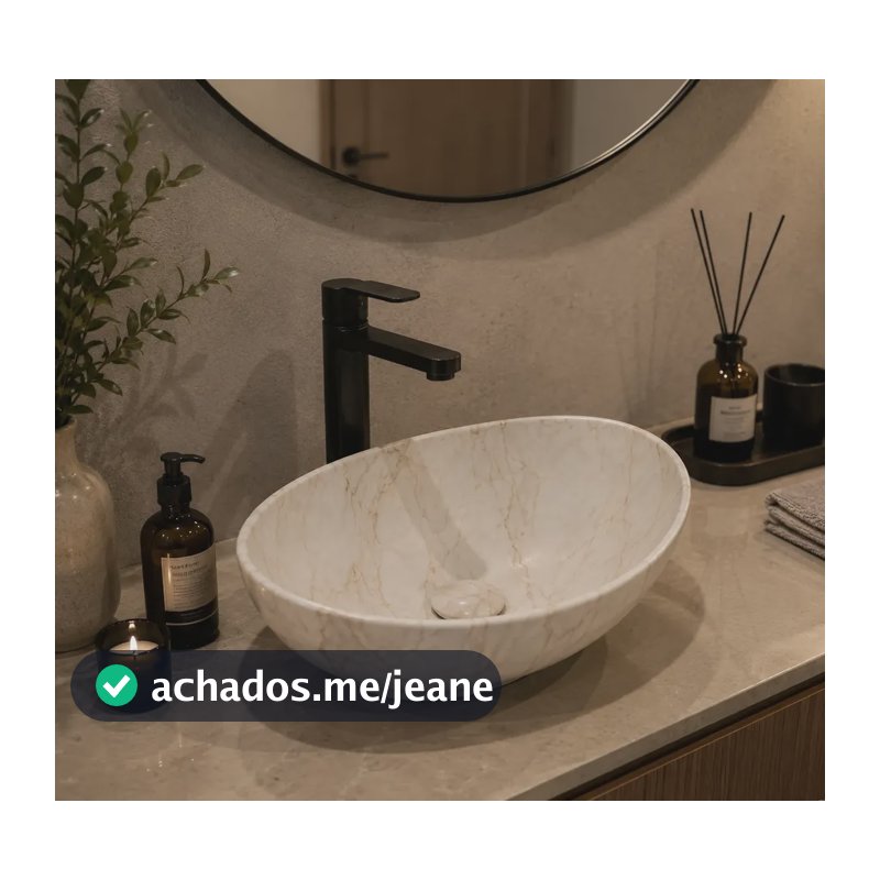 Cuba De Apoio Oval Ceramica 41x33,5cm Mármore Creme Everfort Bege Fosco