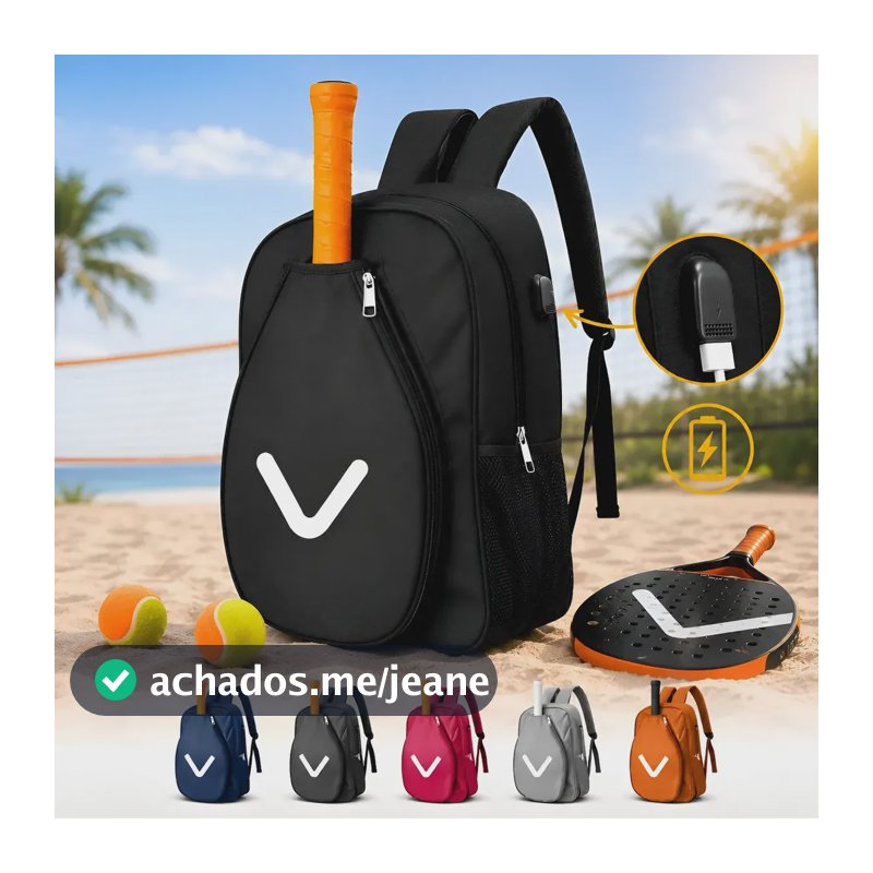 Raqueteira Mochila Porta Raquete Beach Tennis Reforçada Preto