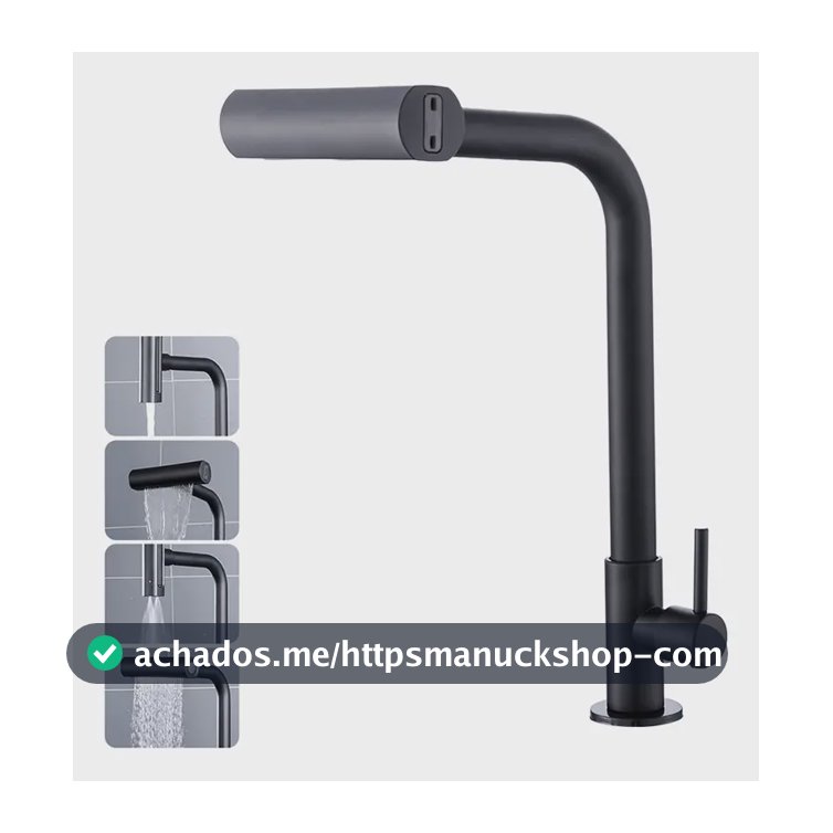 Torneira Cozinha Bancada Inox 304 Água Fria Bica Alta Gourmet 4 Modos De Água Estilo Cascata Torneira Pia Cozinha Moderna Flexível Cor Preto Premium Para Cuba Gourmet