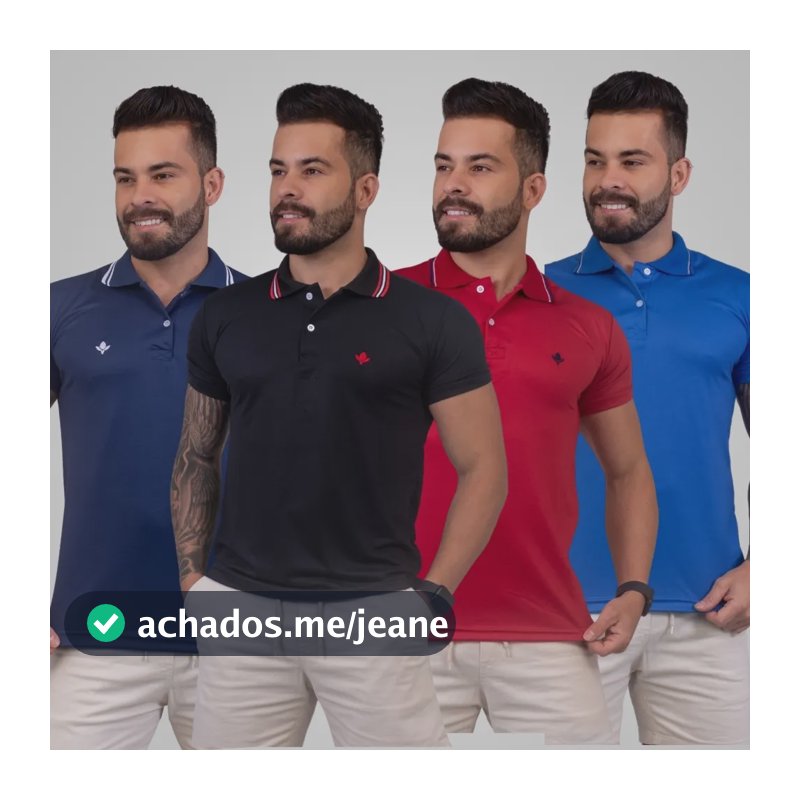 Kit Combo 4 Camisa Polo Masculina Slim Casual Preta Marinho Vermelha Royal Liso G