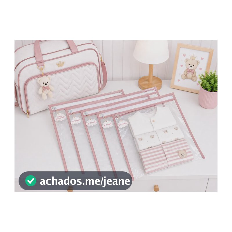 05 Saquinho Maternidade Organizador Com Tag E Zíper Rosa/rosa