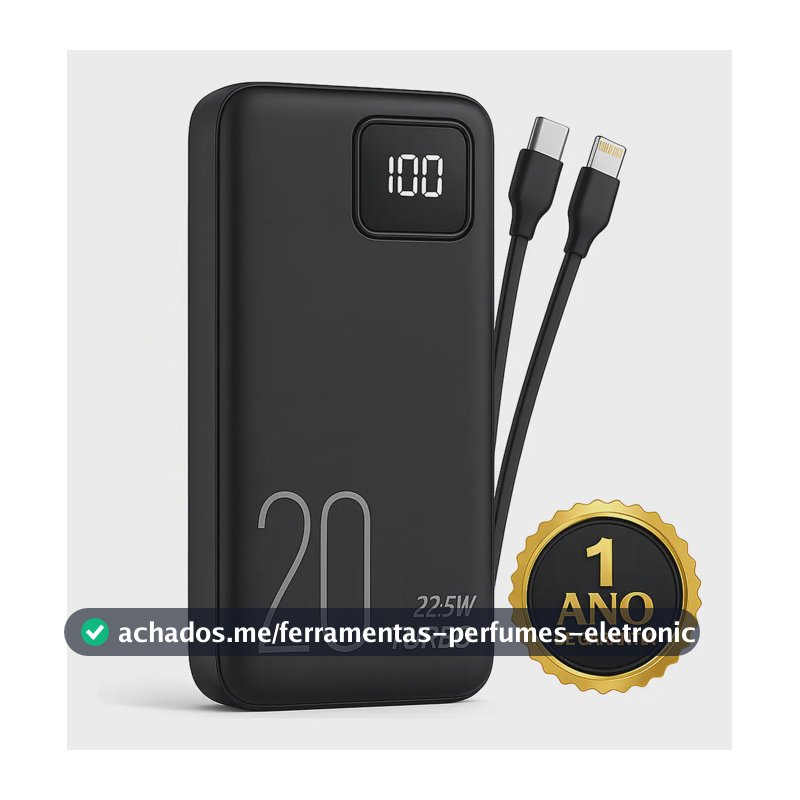 Carregador Portátil Power Bank Turbo 20000mah 22.5w universal para iphone samsung motorola xiaomi Com Display Digital DTimp