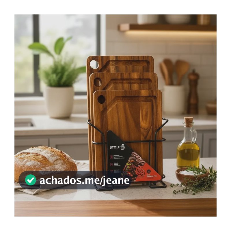 Kit 3 Tábuas Madeira Corte Churrasco Carne Com Suporte Madeira Marrom