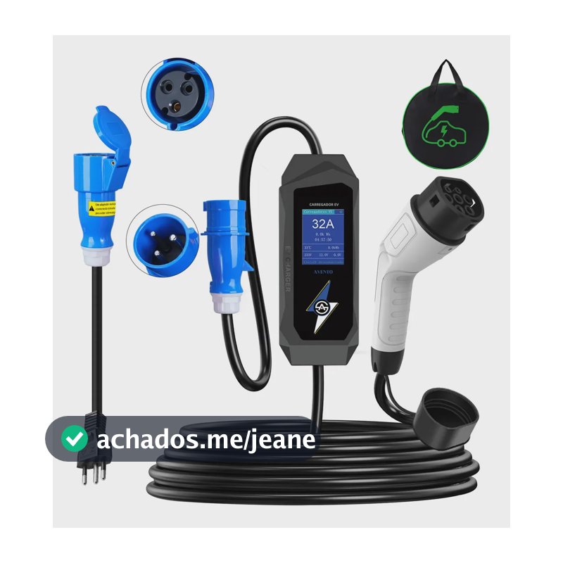 Carregador Portátil Para Carro Elétrico Avento 7kw Tipo 2 32a Bivolt Cabo 5m Corrente Ajustável Display Digital Ip66 Compatível Com Byd Gwm Volvo Bmw Mini Audi Renault Peugeot Jac Kia