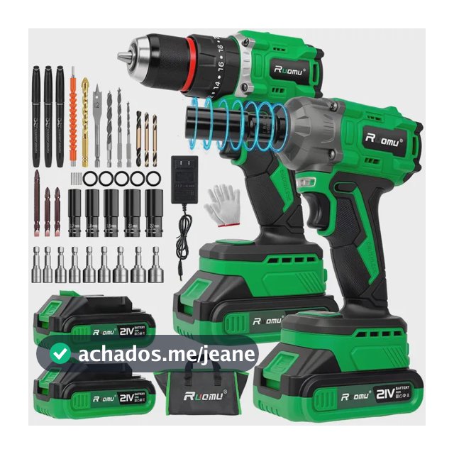 Kit Chave de Impacto Bateria Furadeira Parafusadeira Brushless