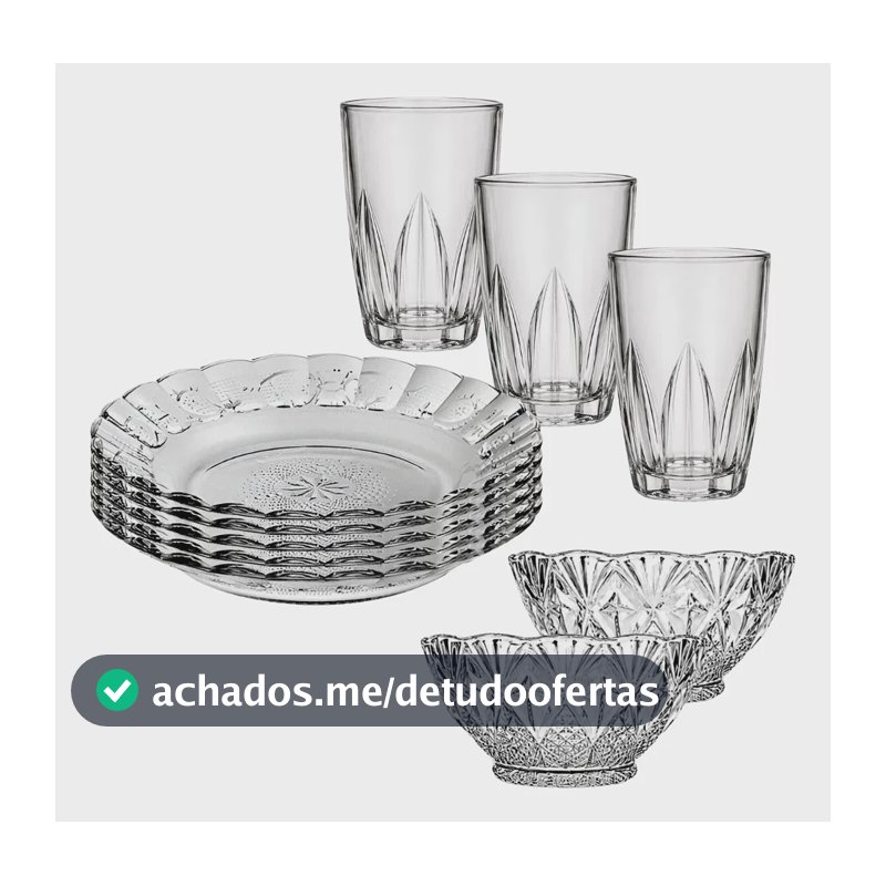 Aparelho De Jantar 18 Peças - Pratos + Copos + Tigelas Transparente