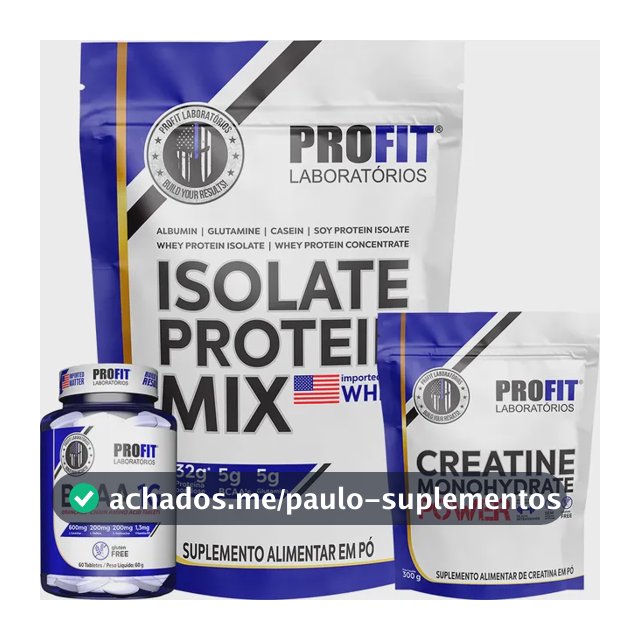 Kit Whey Isolate Protein Mix Creatina Power Bcaa 1g Profit Baunilha 1.8kg | Bcaa 60 Tabs | Creatina 300g