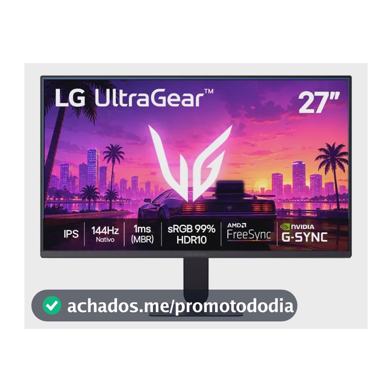 LG UltraGear Monitor Gamer 27" IPS, 144Hz Nativo, 1ms (MBR), Full HD (1920x1080), HDR10, NVIDIA G-SYNC, AMD FreeSync, Preto - 27G411B