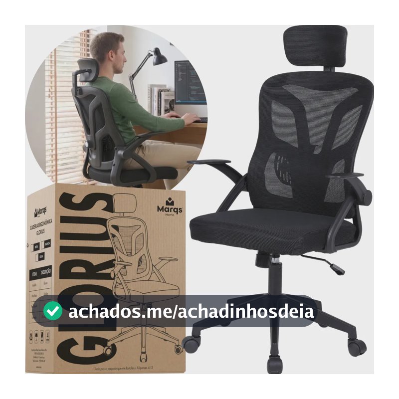 Cadeira De Escritorio Ergonomica Nr17 Glorious Marqs Home Giratoria Resistente Reforçada 180kg Confortavel Reuniao Mesh Preta