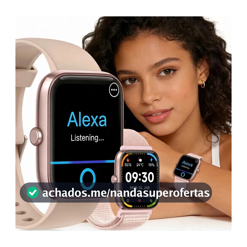 Relógio Inteligente Smartwatch Alexa Chamadas NOVANTE Masculino Feminino Esportivo IP68 Bluetooth Notificações Instantâneas Tela Hd 1.83 300mAh 10Dias Monitor Cardíaco Spo2 Sono Ecg Pagamento Offline
