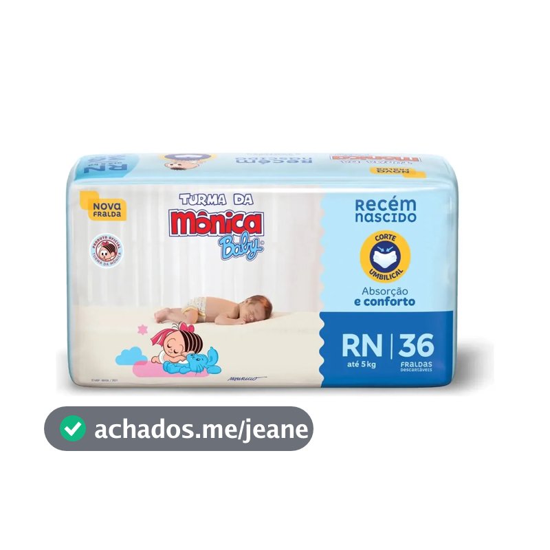 Fralda Descartável Turma da Mônica Baby Recém-Nascido RN Pacote 36 Unidades