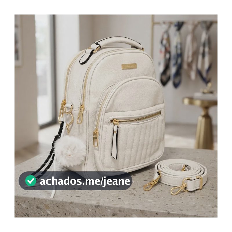 Mochila Feminina Compacta 15l Couro Pu Fashion Presente Branco Marfim