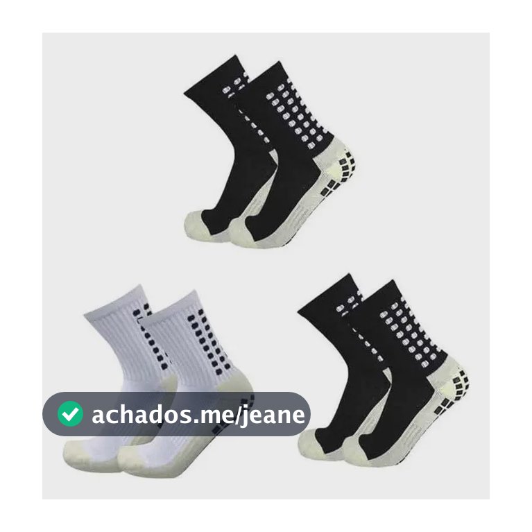 Kit 3 Pares Meia Antiderrapante Esportiva Futebol Treino Pro 2 Pretos 1 Branco Tamanho Único