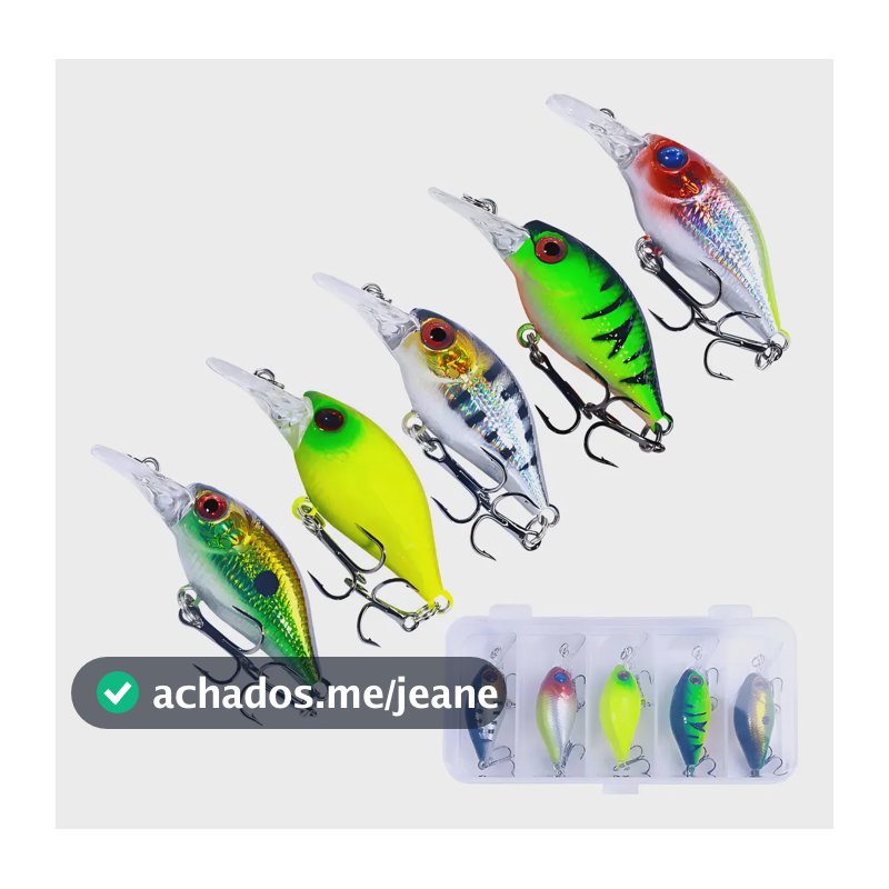 Kit 5 Iscas Artificiais Crankbait Hengjia 5cm Pesca Tucunaré Robalo