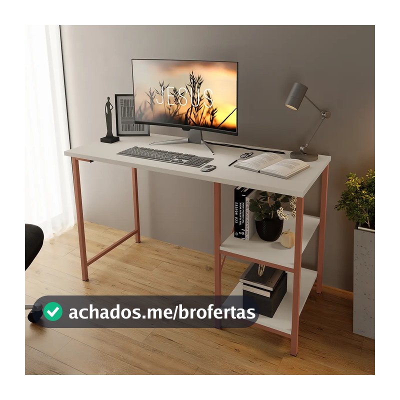 Mesa Escrivaninha Office Estudo Estilo Industrial Klm Store. Cobre - Off White