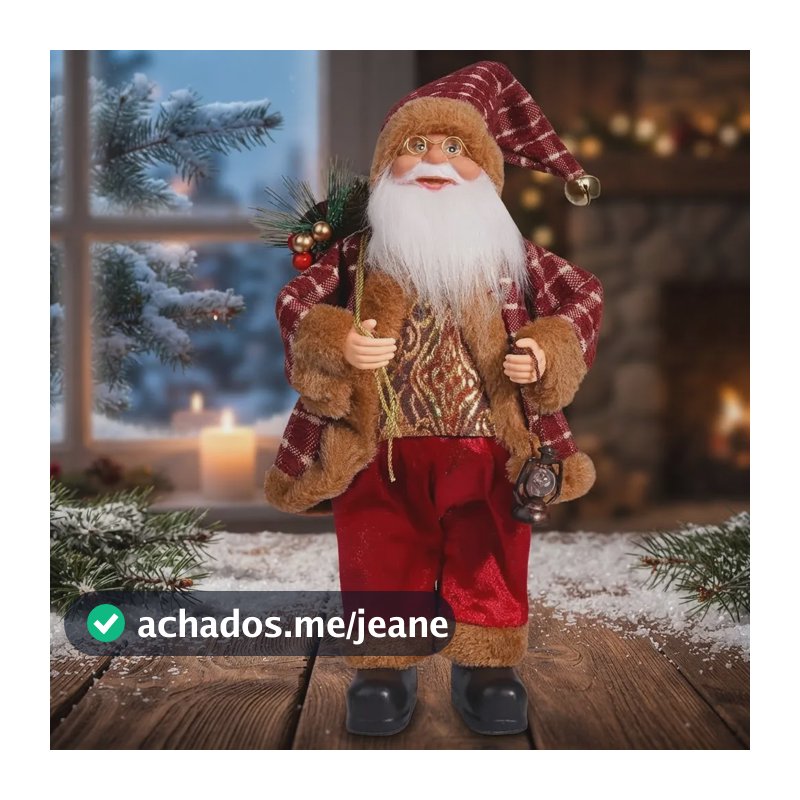 Papai Noel Gigante 32cm Boneco Enfeite Natal Luxo Premium Xadrez Vinho -