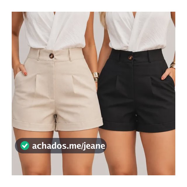 Kit 2 Short Feminino De Linho Cintura Alta Com Bolsos Verão Bege/preto P