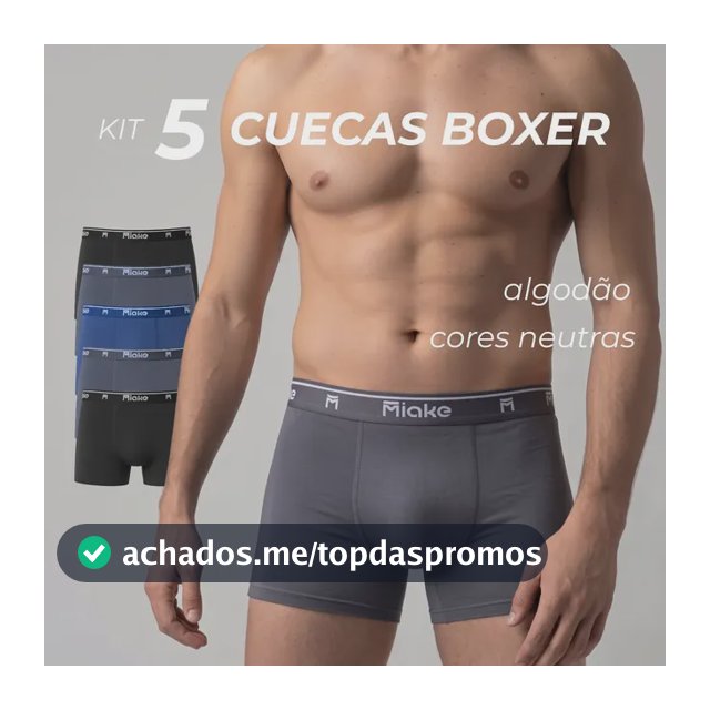 Kit 5 Cuecas Boxer Algodão Premium Cotton Original Masculino