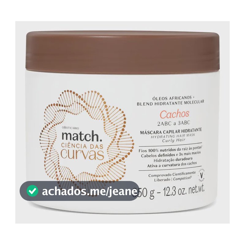 Boticário Match Ciência Curvas Máscara Capilar Cachos 350g