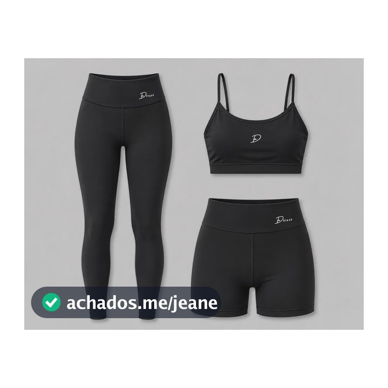 Diasp Fitness Poliamida Top + Leg + Short Blackout Academia Preto Liso M