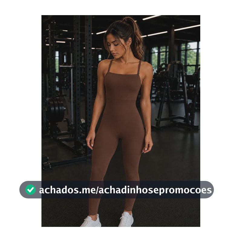 Macacão Feminino Fitness Legging Roupa Academia Suplex Marrom M - 40