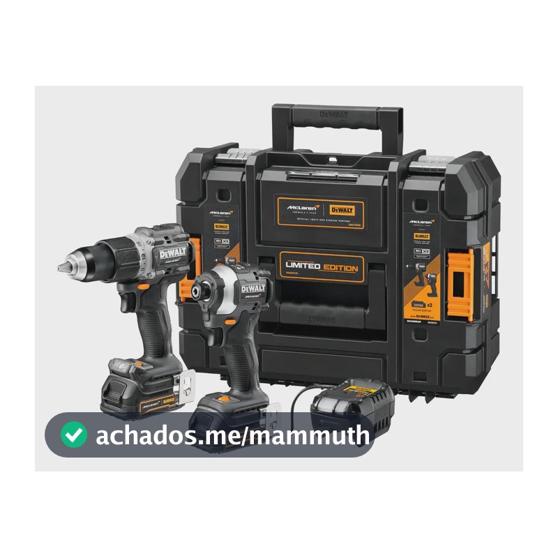 Parafusadeira e Furadeira 13mm DEWALT x McLAREN + Parafusadeira de Impacto 6,35 mm DCK200ME2GT Edição Limitada