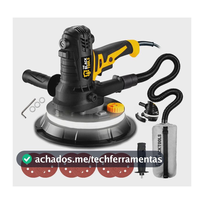 Lixadeira De Parede E Teto 1000w Profissional 5 Velocidades 360° Com Led 6 Lixas Saco Coletor Tlt900 The Black Tools