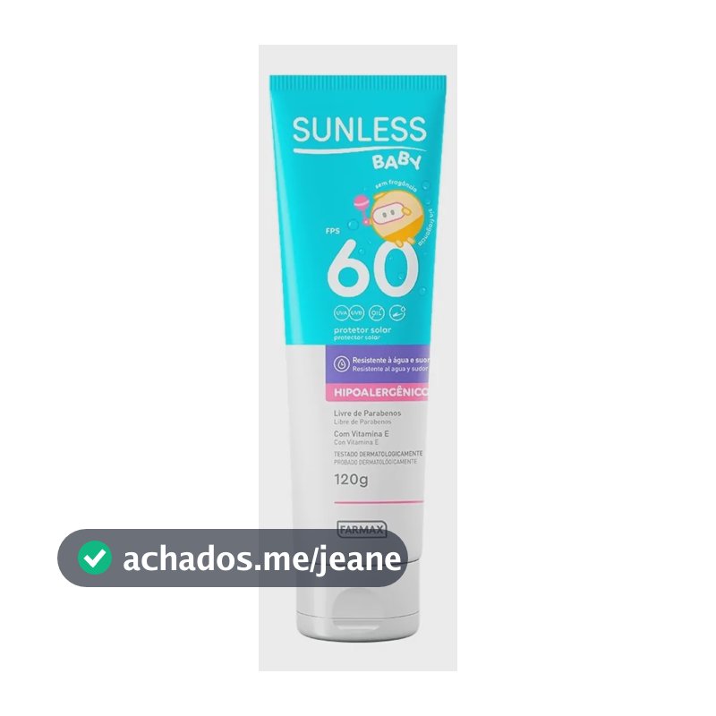 Sunless Protetor Solar Baby Fps 60 Hipoalergênico 120g