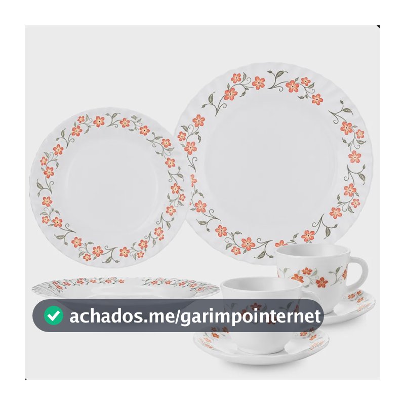 Aparelho De Jantar E Chá/café 20 Peças Vidro Opaline Branco Branco Floral