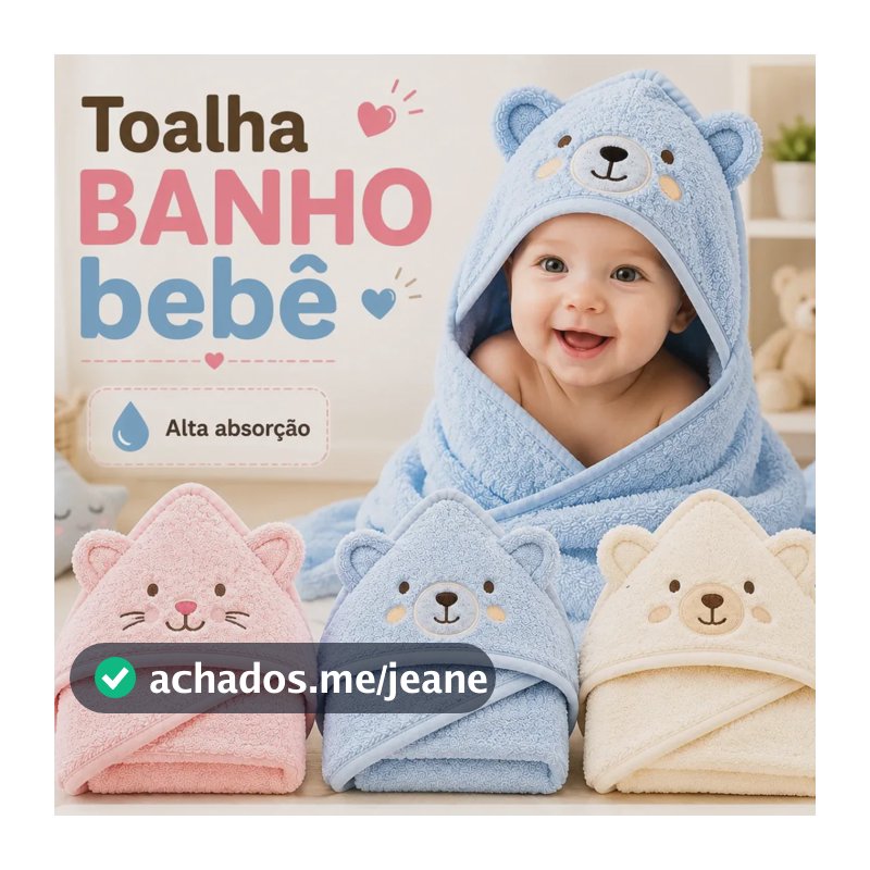 Toalha Bebê Banho Capuz Soft Grande Com Orelhinha Fralda Forrada Menino Menina Atoalhada Infantil Azul