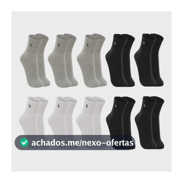 Kit 10 Pares Meia Lupo Cano Médio Academia Sola Atoalhada 3 Brancos - 3 Cinzas - 4 Pretos Masculina Algodão Cotton Esportiva 41-44