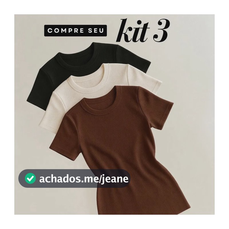 Kit 3 Blusas Feminina Ribana Canelado Básica Casual Preta, Marrom E Branca M/g (36/42)
