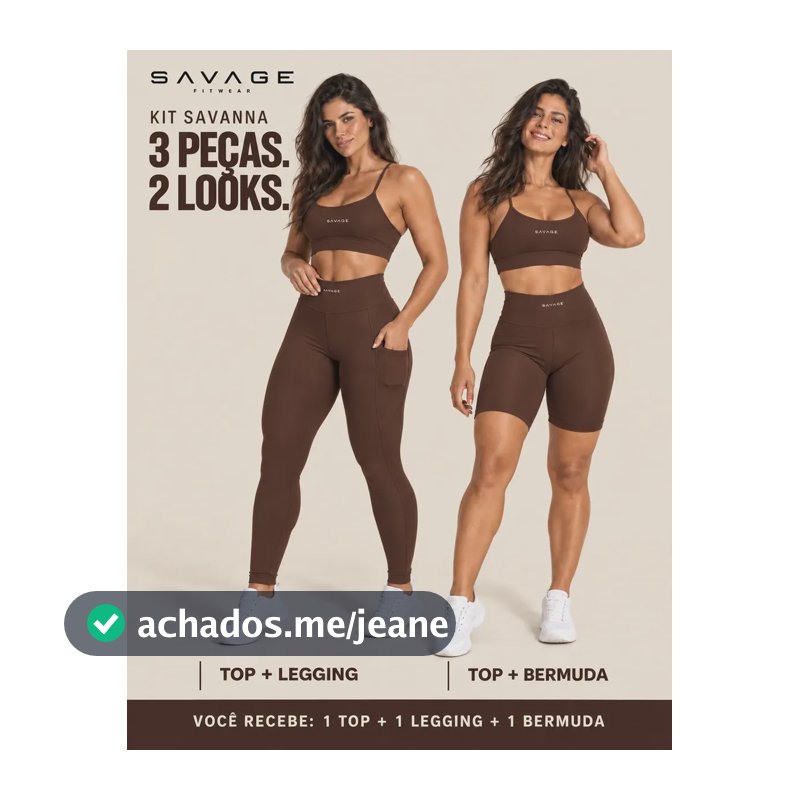 Kit Fitness Feminino: Calça Legging + Top + Shorts Cós Alto Marrom Liso M