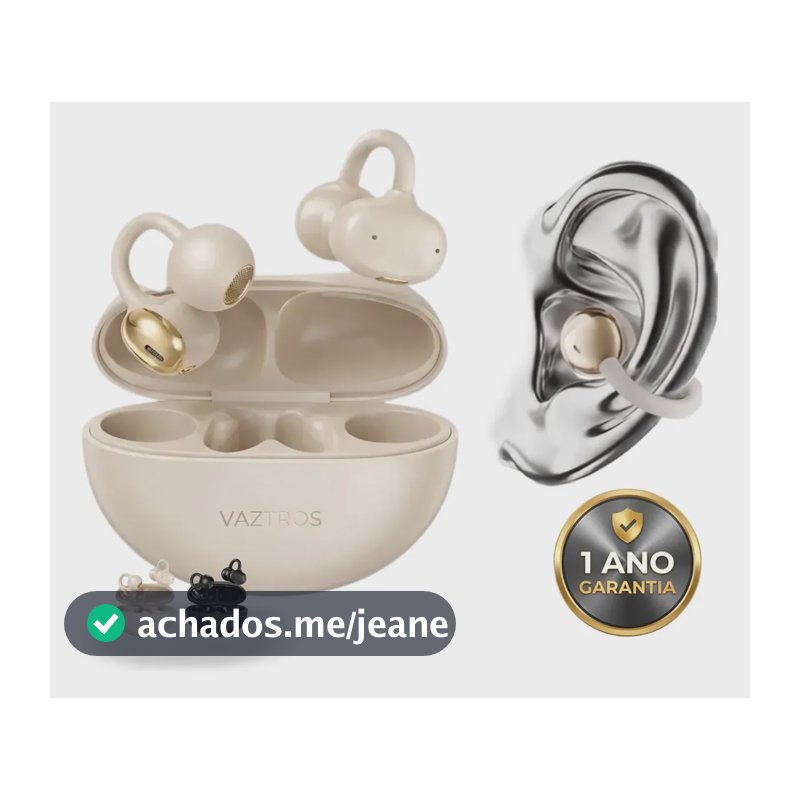 Fone de ouvido gancho, in-ear, ear hook sem fio Vaztros Premium fone esportivo gancho Esportivo Bluetooth Gancho fone sem fio bluetooth com luz LEDSem Fio Bluetooth 6.0 Anti Rúido 30h Premium Bege