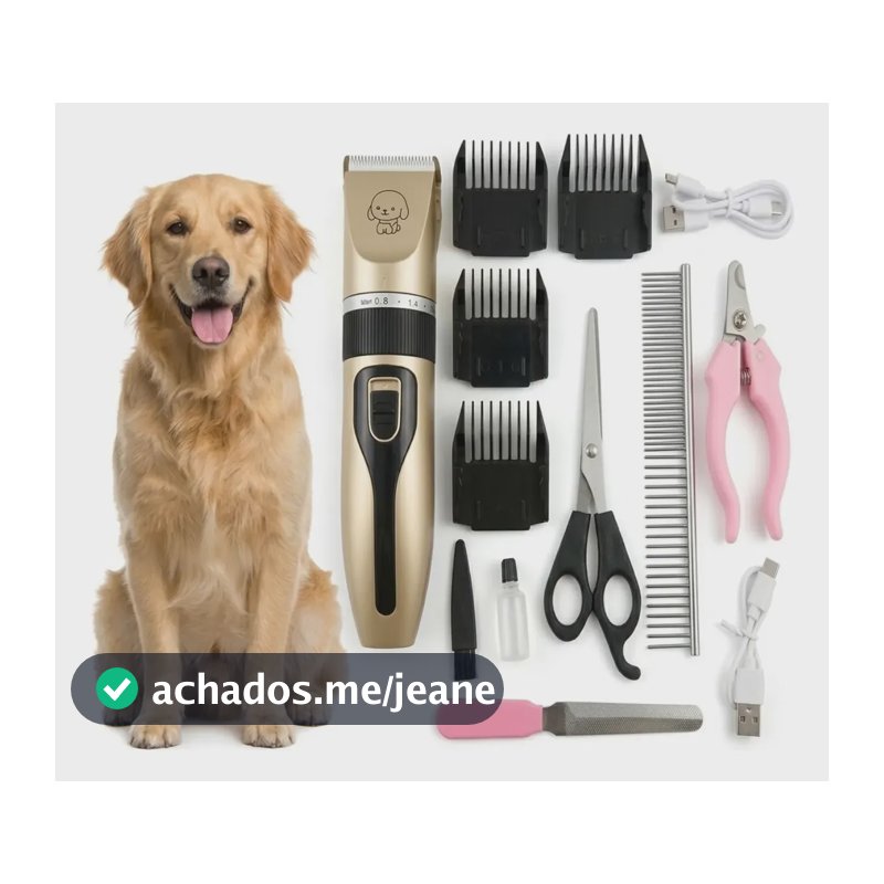 Kit Máquina Tosa Pet Profissional Silenciosa Bivolt Cão Gato Cáqui 127/220v