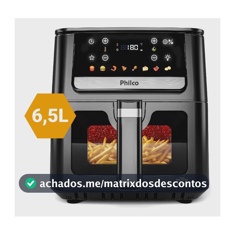 Air Fryer Philco 6,5L Visor Glass e Redstone 1700W PAF65A