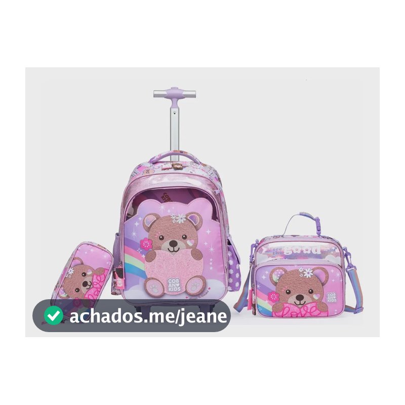 Kit Mochila Infantil Lancheira Estojo Escolar Rodinha Coban Lilás