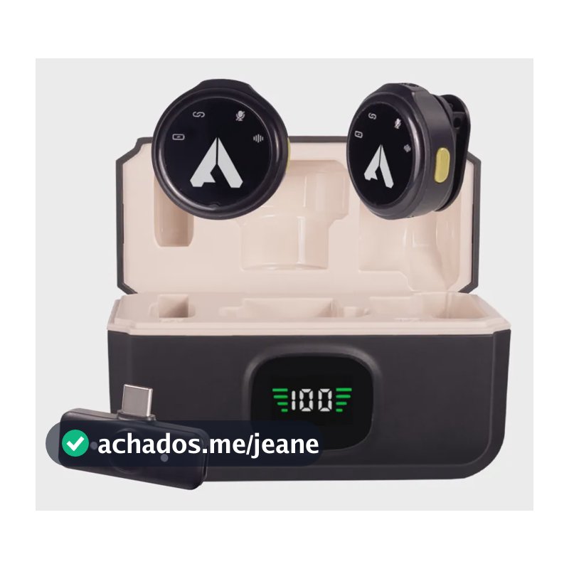 Microfone Lapela Sem Fio Duplo Armer Clipsense 2c Usb-c Case Preto