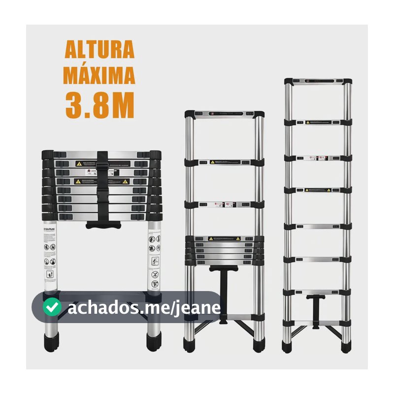 Escada Telescópica JST 13 Degraus Inox 3,8m Antiderrapante