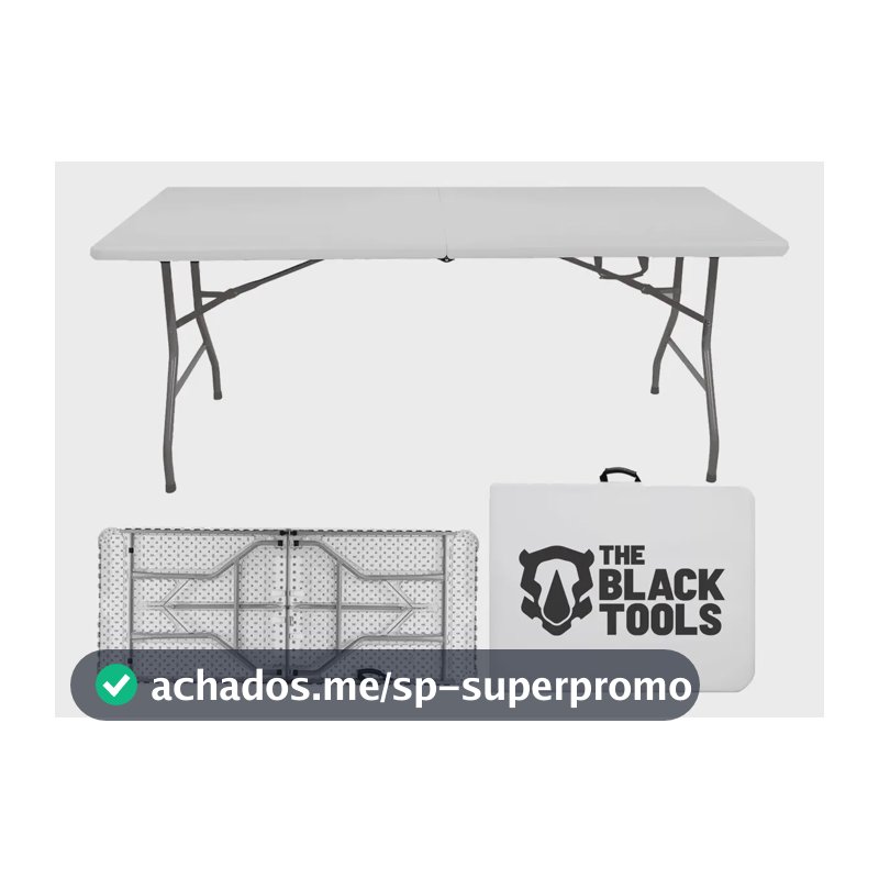 Mesa Dobrável Vira Maleta Com Alça Portátil 1.80m Para Camping Pesca Jardim Área Externa Tft1800 The Black Tools