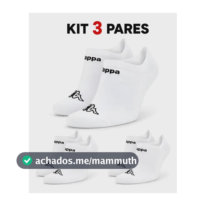 Kit 3 Pares Meias Kappa Sapatilha Soquete Invisível Original Branco 38-43